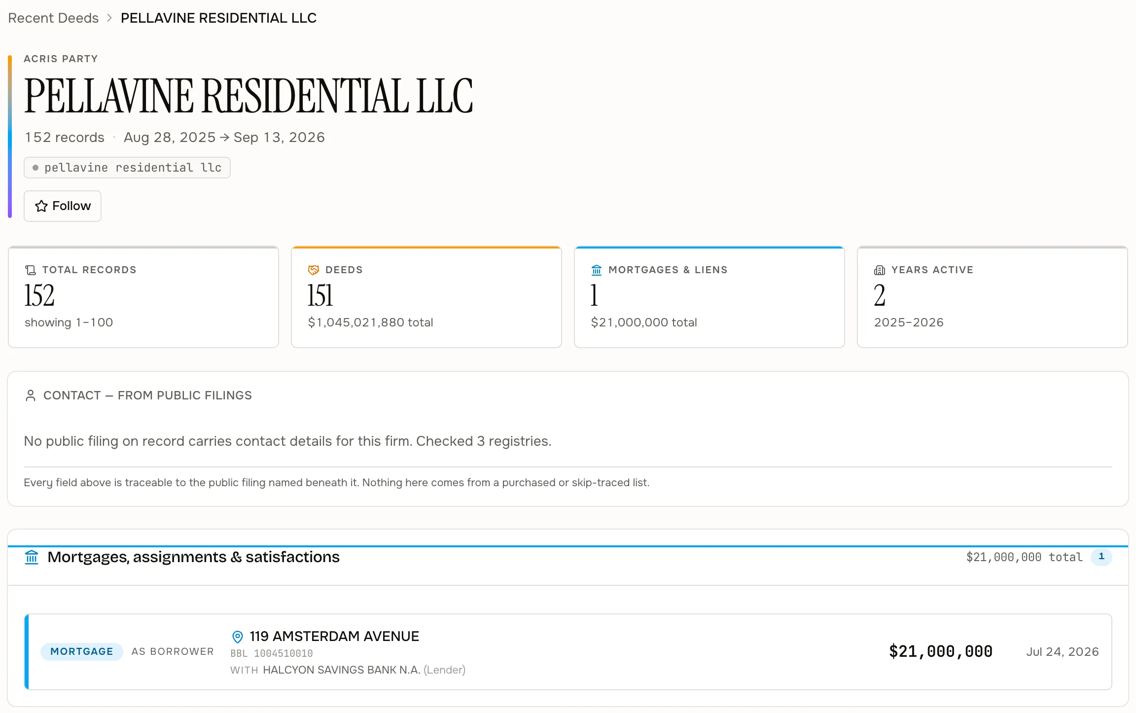 ACRIS party page with deeds and mortgages