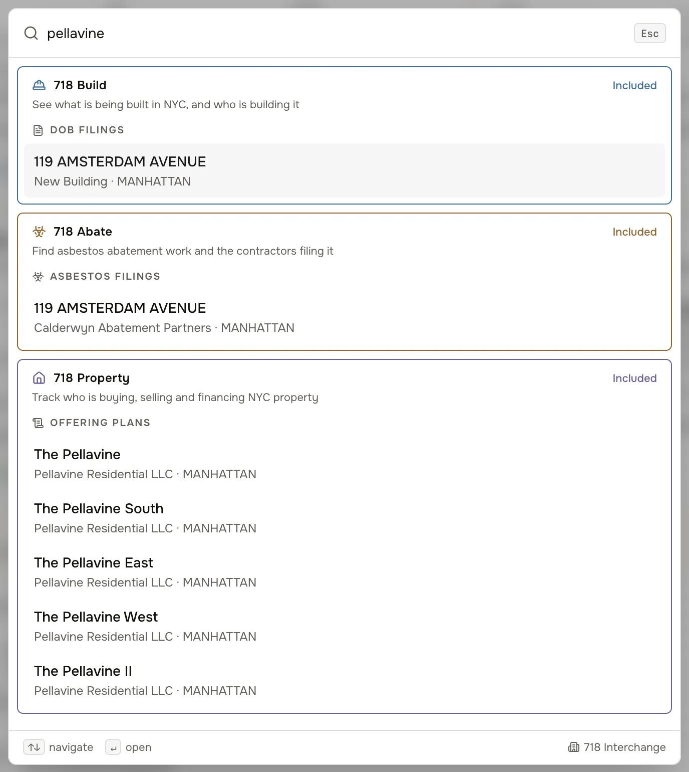 Global search results grouped by product